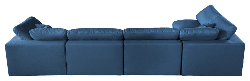 Plush Velvet / Down Standard Comfort L-Shaped Modular Sectional, Navy, 5-Piece: 3 Armless Chair, 2 Corner Chair