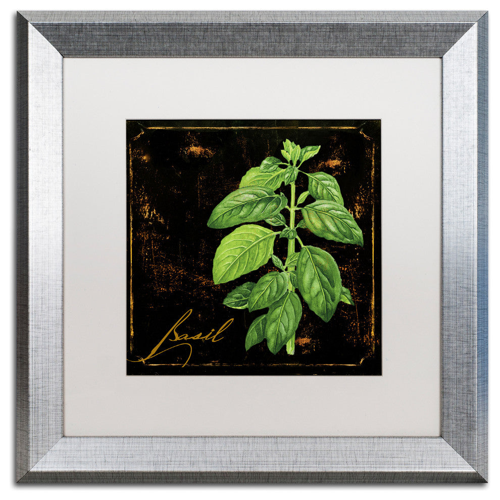 Color Bakery 'Black Gold Herbs IV' Art, Silver Frame, White Matte, 16"x16"