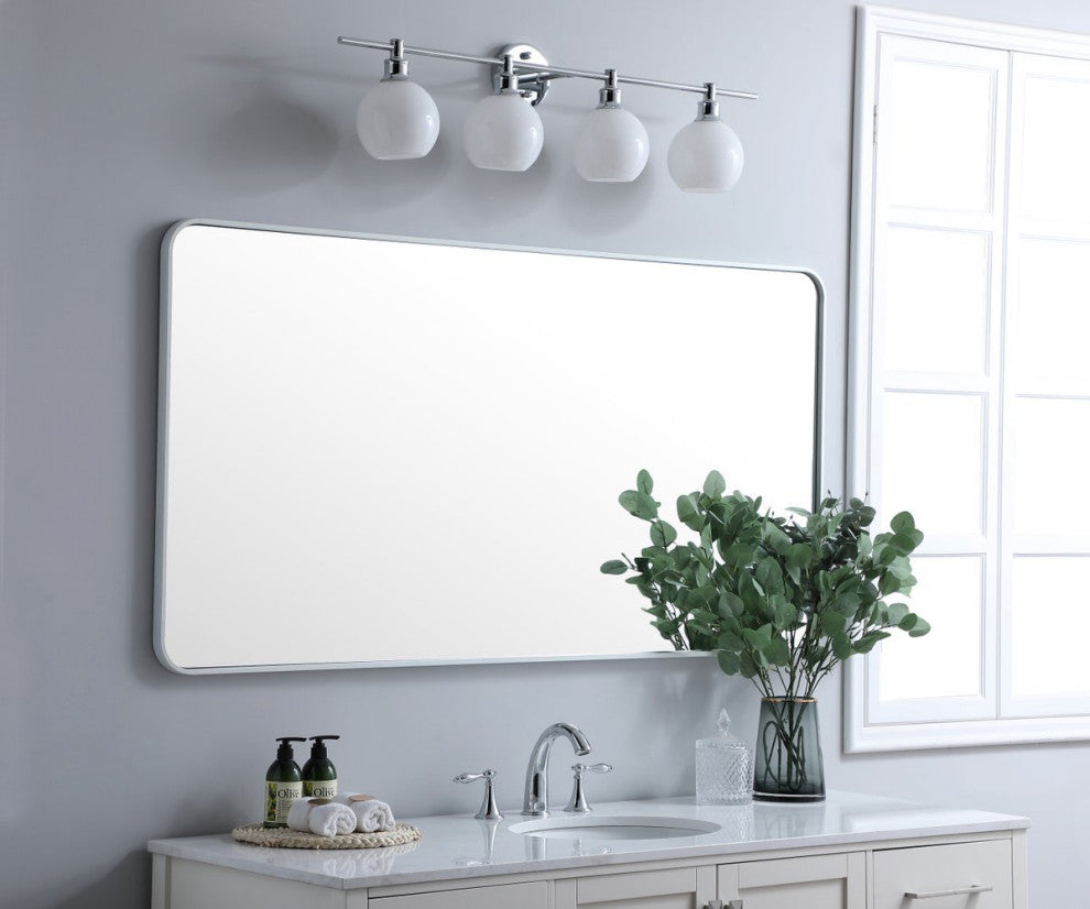 Elegant MR803060WH Soft Corner Metal Rectangular Mirror 30X60", White