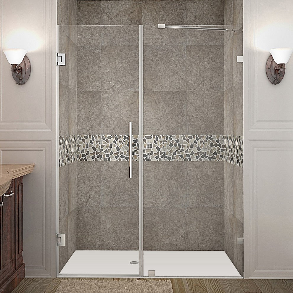 Aston Nautis 57"x72" Completely Frameless Hinged Shower Door, Stainless Steel