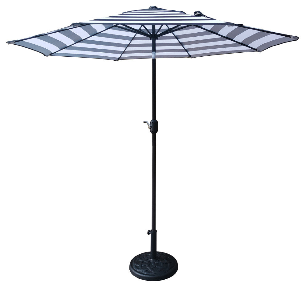 9' Black/White Stripe Tilt Market Umbrella With Stand/Base Set