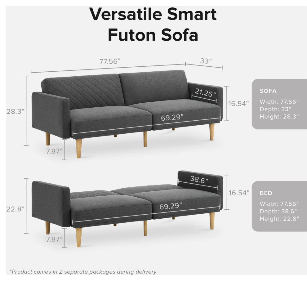 Mopio Chloe Futon Sofa Bed, Convertible Sleeper Sofa Light Gray, Dark Gray