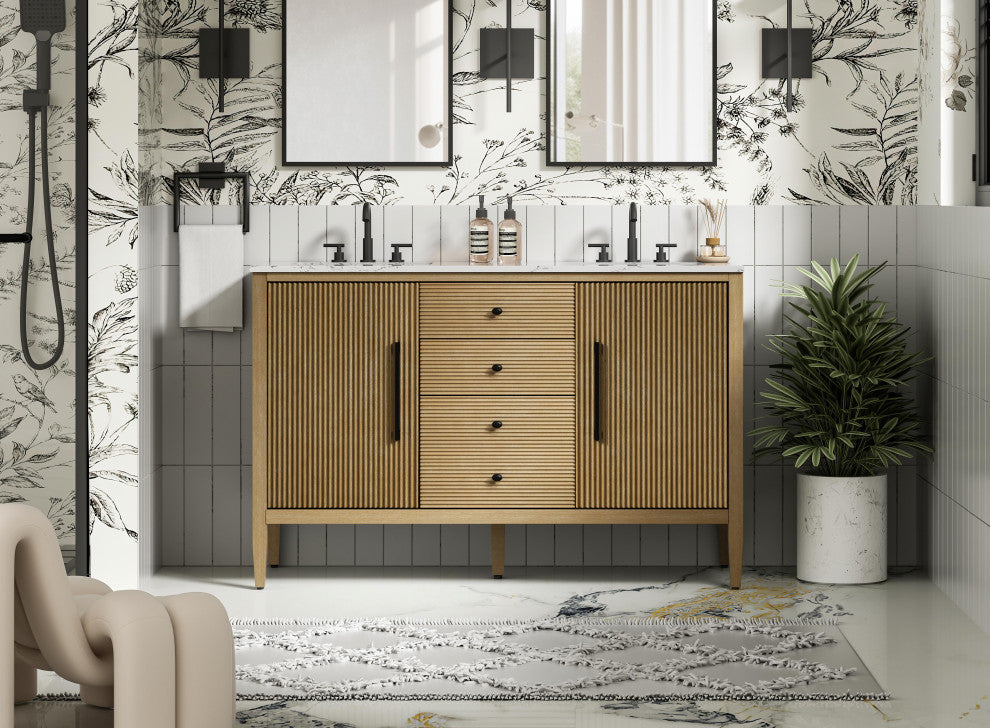 Home Living 54" Double Bathroom Vanity, Linen Oak