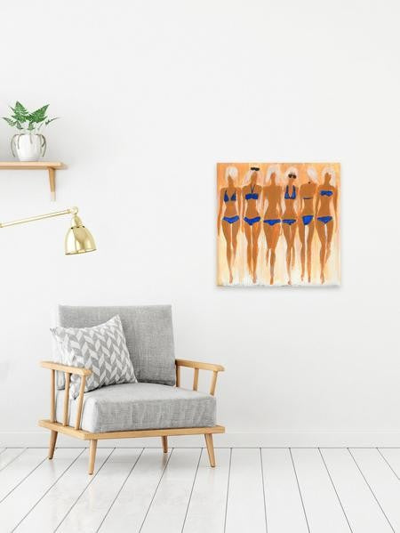 "Tiny Blue Bikinis" Painting Print on Wrapped Canvas, 18"x18"