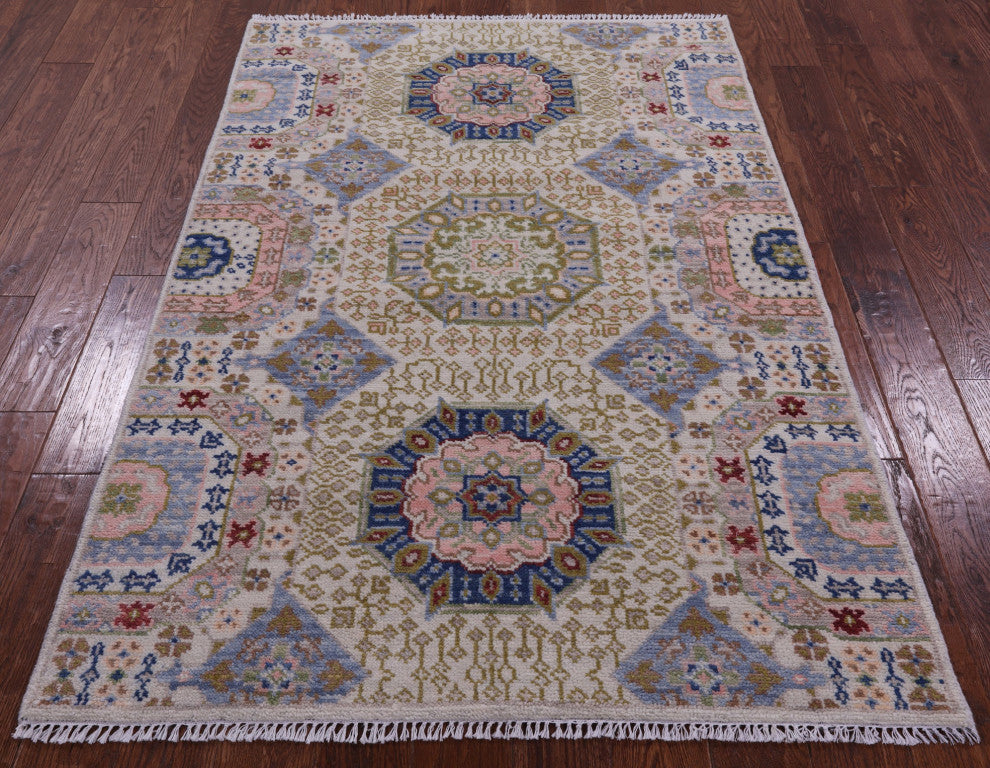 4' 1" X 6' 1" Geometric Mamluk Handmade Wool Rug - Q15932
