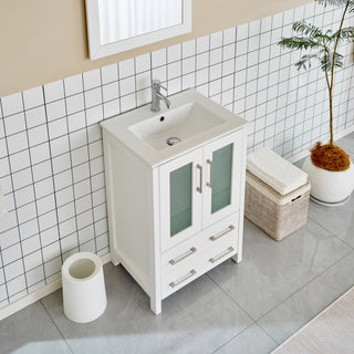 Vanity Art Vanity Set With Ceramic Top, 24", White, Standard Mirror
