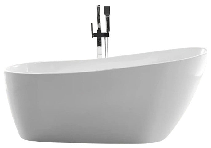 Vanity Art Freestanding Acrylic Soaking Bathtub, White/Integrated Overflow, 67"