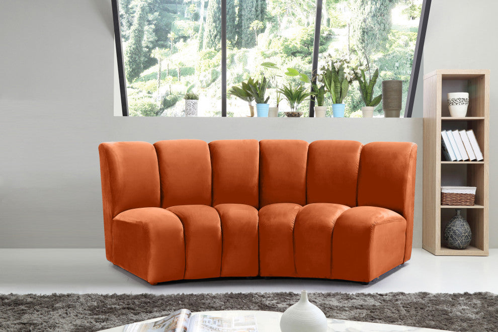 Infinity Channel Tufted Velvet Modular Chair, Cognac, 2 Piece