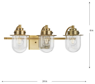 Northlake Collection Three-Light Vintage Brass Clear Glass Bath Light