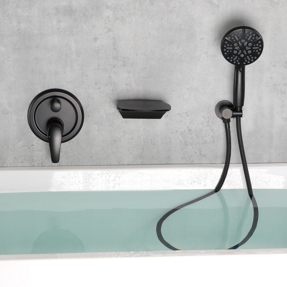 Single Handle Wall Mounted Waterfall Faucet With Handshower, Matte Black