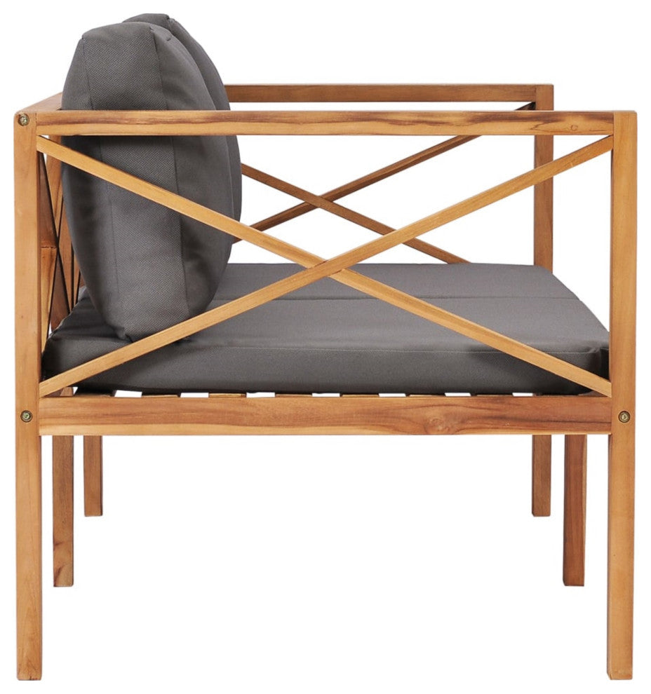 Vidaxl Patio Bench With Dark Gray Cushions Solid Teak Wood