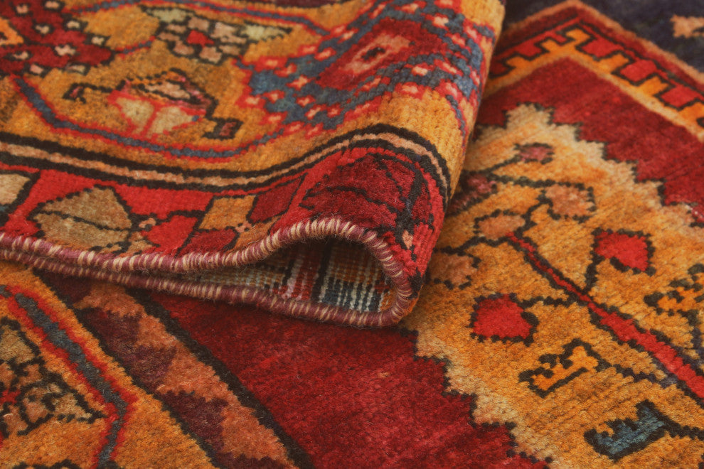Fine Vintage Distressed Francisc Red/Navy Rug, 4'9 x 9'2