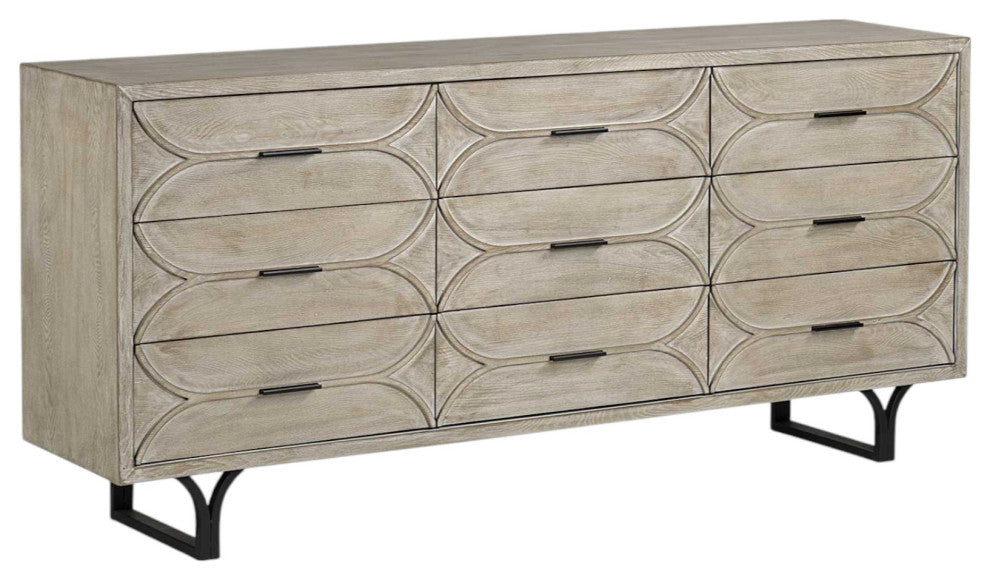 70" Light Brown Solid Wood Nine Drawer Sideboard