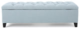 GDF Studio Ottilie Contemporary Button-Tufted Storage Ottoman Bench, Light Sky/Dark Brown
