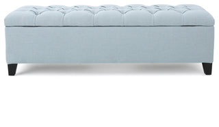 GDF Studio Ottilie Contemporary Button-Tufted Storage Ottoman Bench, Light Sky/Dark Brown