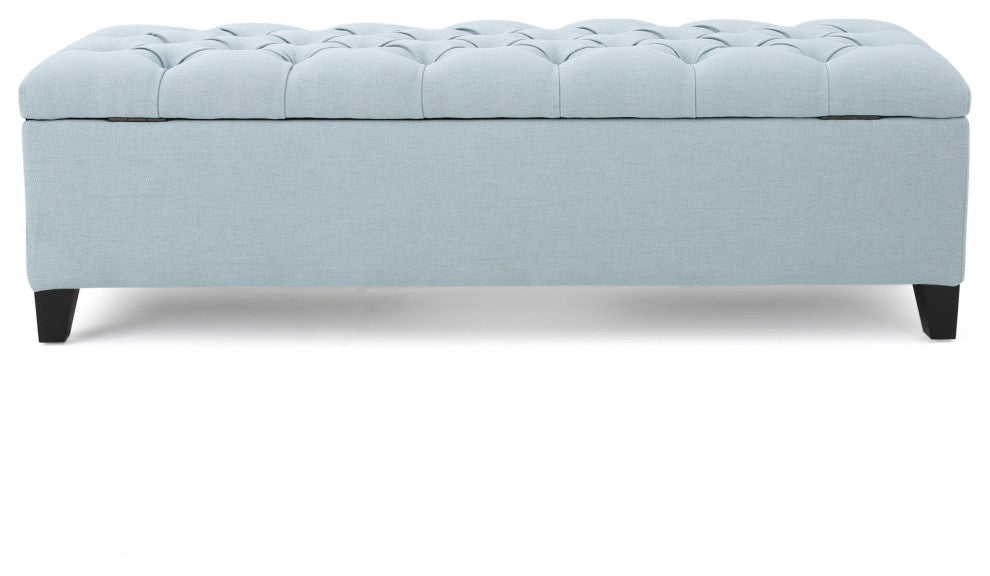 GDF Studio Ottilie Contemporary Button-Tufted Storage Ottoman Bench, Light Sky/Dark Brown