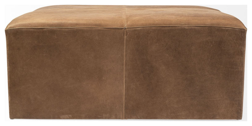 Brown Leather Wrapped Ottoman