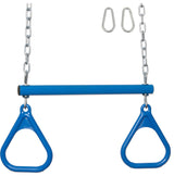 Swing Set Trapeze Bar With Rings and Uncoated Chain, Blue