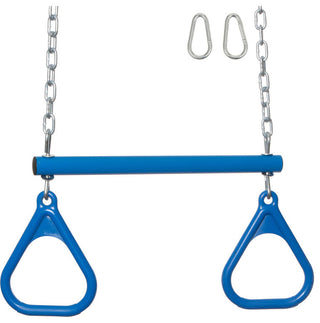 Swing Set Trapeze Bar With Rings and Uncoated Chain, Blue
