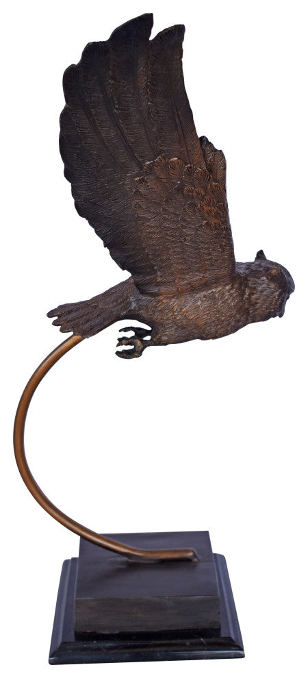 Owl Searching for Prey Bronze Statue Size: 18"L x 11"W x 22"H.