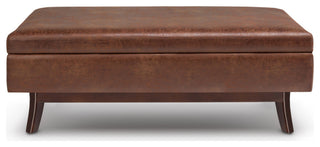 Owen Rectangular Storage Ottoman, Distressed Saddle Brown