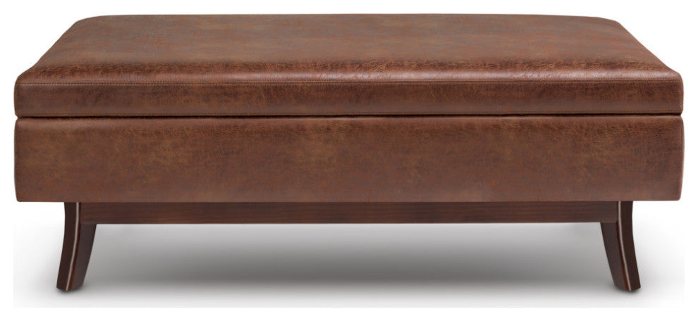 Owen Rectangular Storage Ottoman, Distressed Saddle Brown