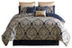 Benzara BM283873 Polyester Queen Comforter Set, Gold Damask Print, Navy Blue