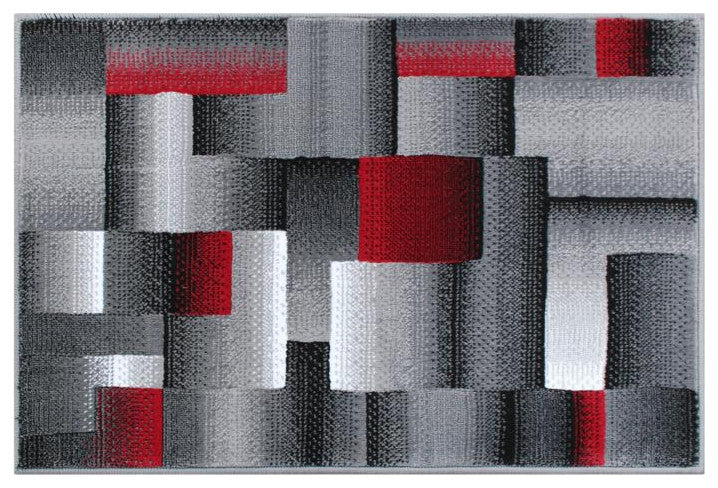 Elio Collection Color Blocked Area Rug, Red, 2' X 3'