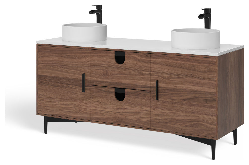 Newton Bath Vanity, Walnut, 60", Double Sink, Freestanding