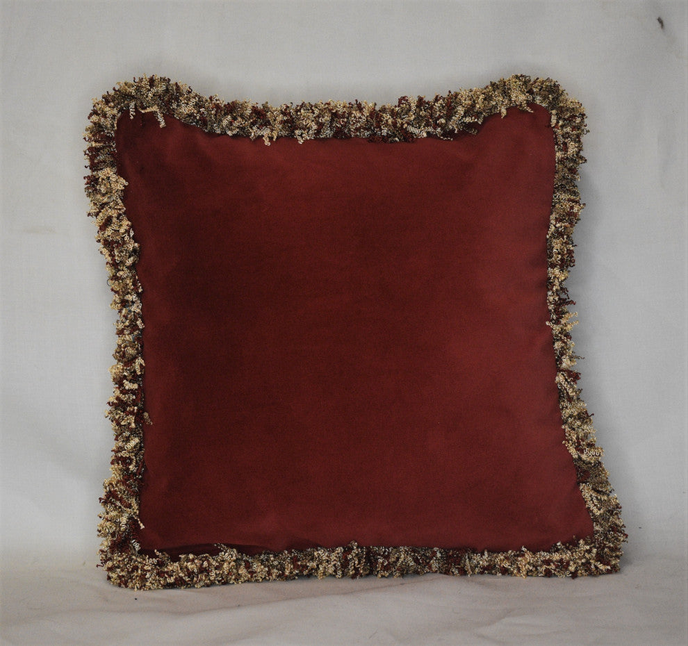 velvet burnt orange decorative throw pillow With long specialty fringe, 12x17