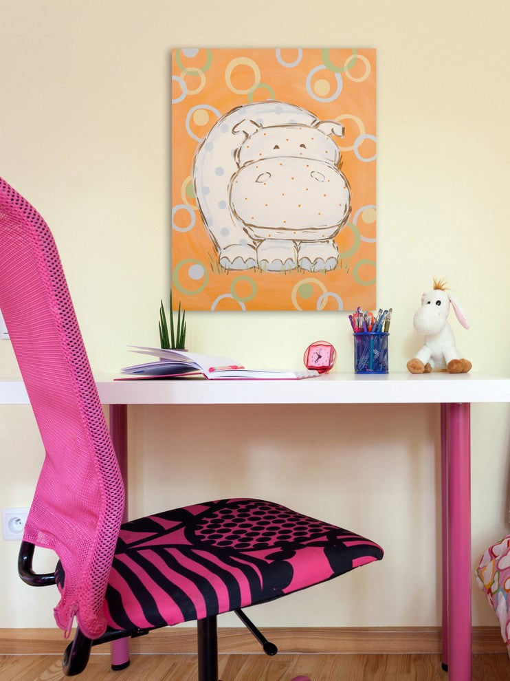 Marmont Hill, "Whimsy Hippo" by Reesa Qualia Painting on Wrapped Canvas, 30x39