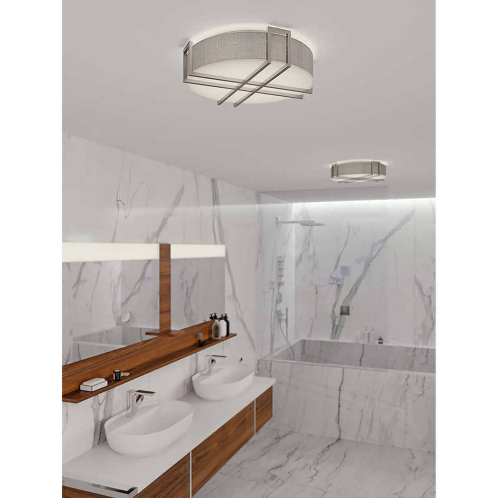 Lambert, LED Flush Mount, Satin Nickel Finish, White Acrylic Shade, 20"