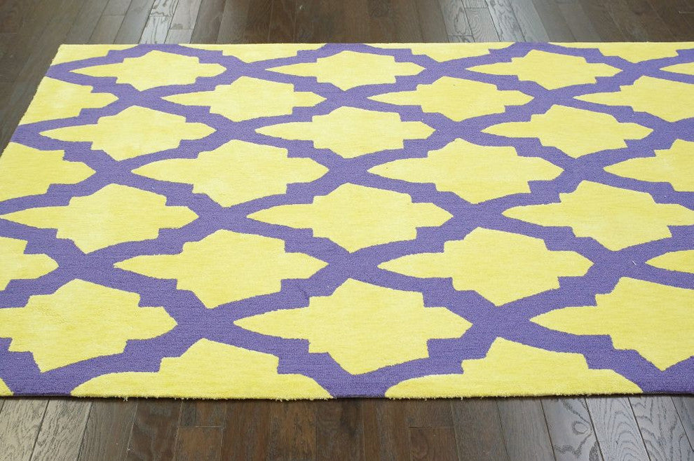 Hand Hooked Area Rug Cotton and Wool Trellis, Purple, 7''6"x9''6"