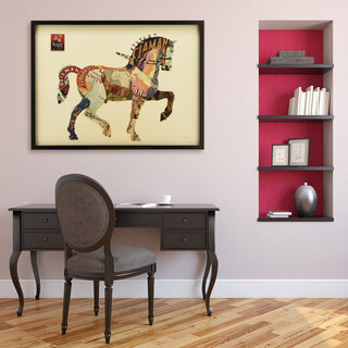 Carousel Horse Dimensional Handmade Collage Wall Art Framed Under Glass