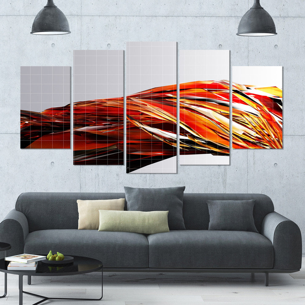 Red Faceted Crystal Texture, Contemporary Canvas Art Print, 60"x32", 5 Panels