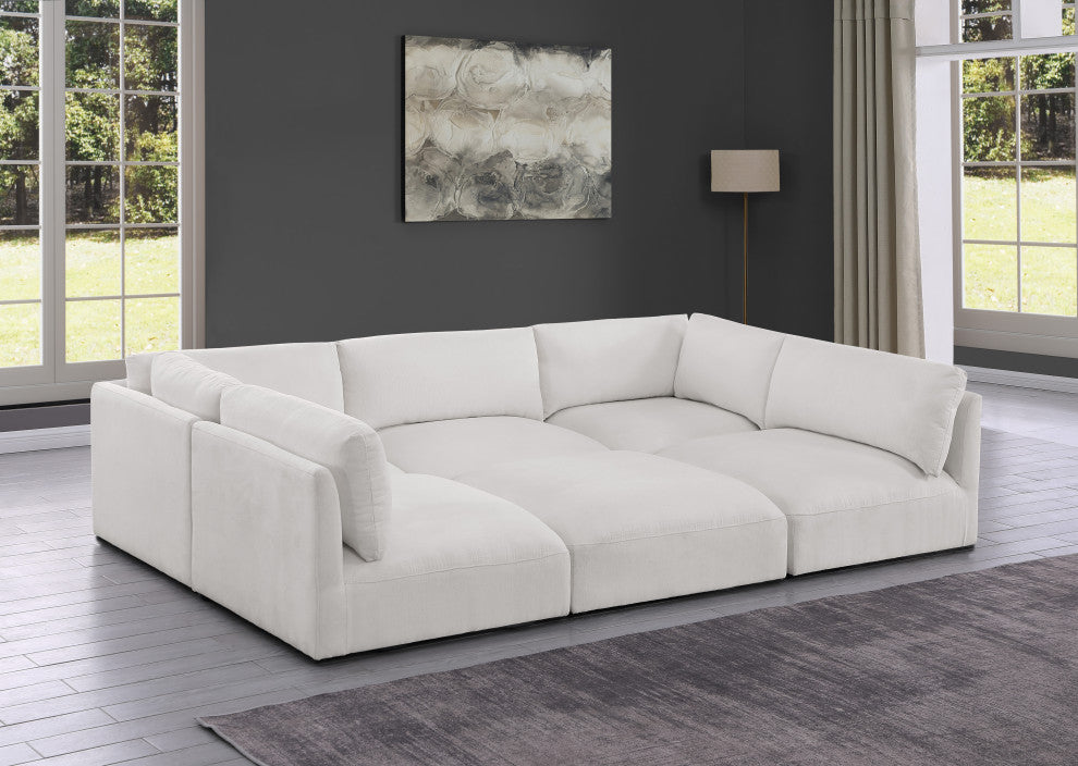 Ease Polyester Upholstered U-Shaped Modular Sectional, Cream, 5 Piece: 2 Corner, 3 Armless, 1 Ottoman