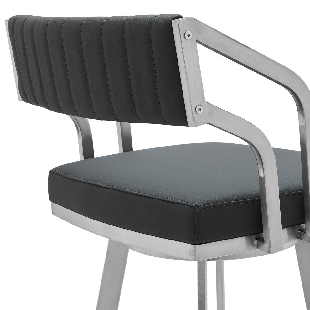 26" Timeless Slate Gray Faux Leather Silver Finish Swivel Counter Stool