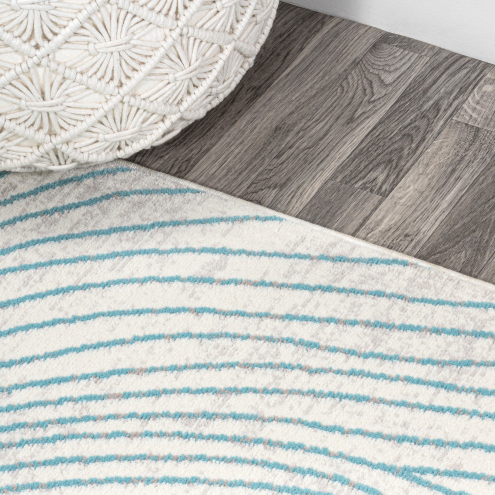 Arlo Woodgrain Geometric Ivory/Blue 5'x8' Area Rug