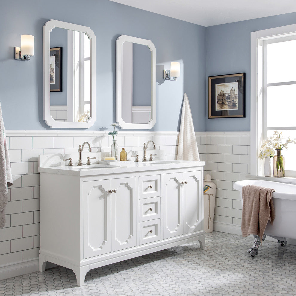60" Wide Pure White Double Sink Quartz Carrara Bathroom Vanity