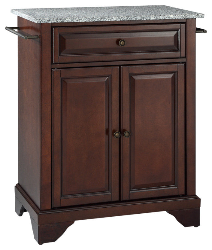 LaFayette Solid Granite Top Portable Kitchen Island, Vintage Mahogany Finish