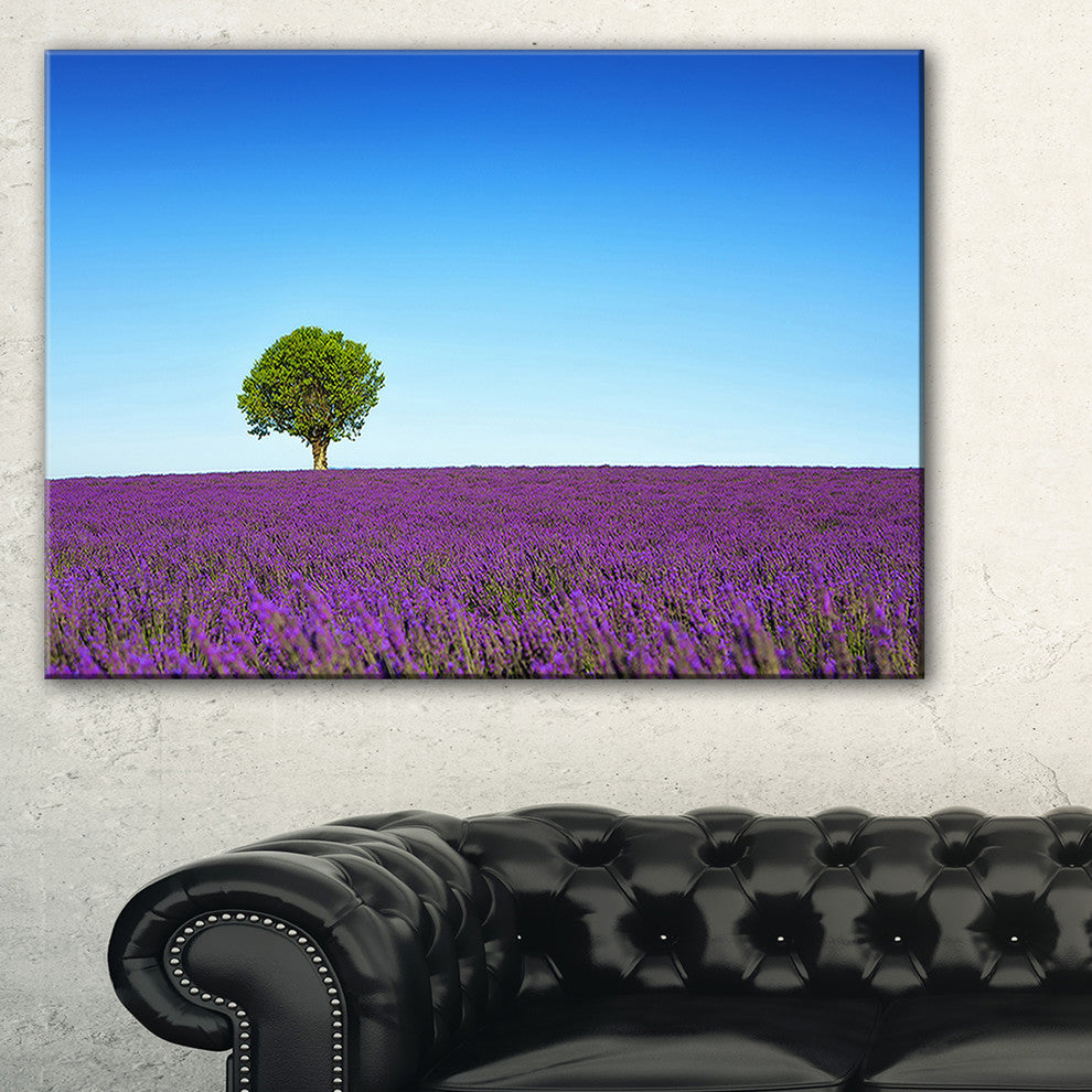 "Green Tree Among Lavender Flowers" Landscape Wall Art Print, 32"x16"