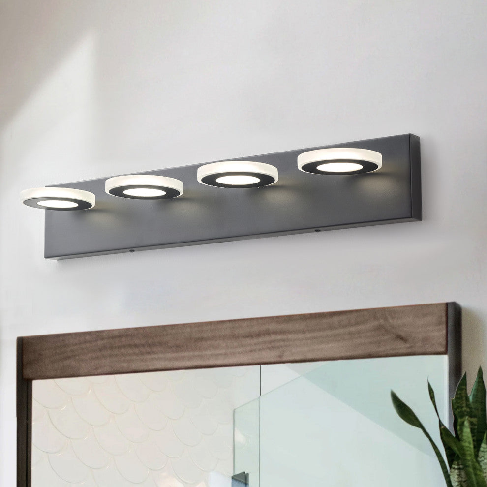 Dimmable 4-Light Round LED Vanity Lighting Fixture for Bathroom Mirror, Black