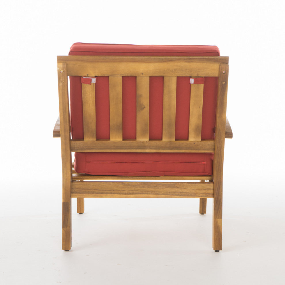 GDF Studio Preston Outdoor Wooden Club Chairs, Red, Set of 4