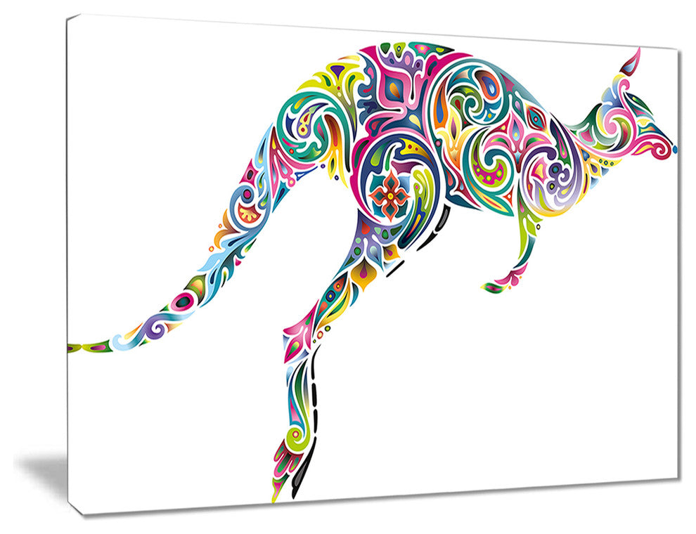 "Floral Kangaroo Running" Animal Digital Canvas Print, 20"x12"