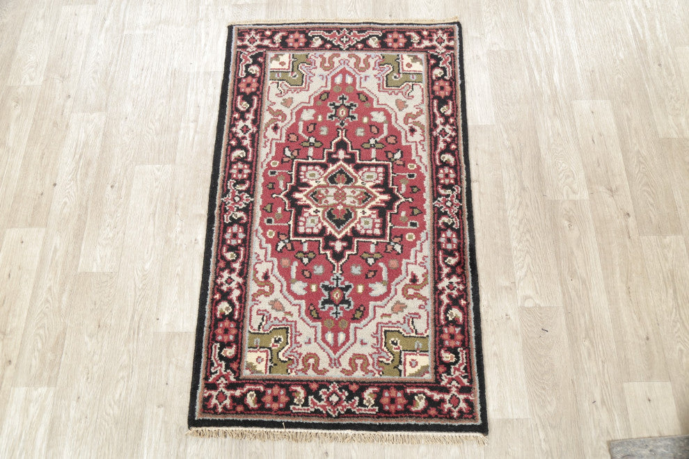 Traditional Heriz Oriental Hand-Knotted Indian Area Rug, Red, 4'11"x2'11