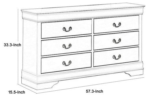 Benzara BM215250 Transitional Style 6 Drawer Dresser With Metal Pulls, Black