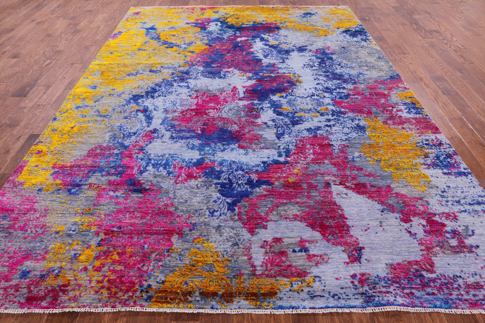 9' 0" X 11' 7" Abstract Hand Knotted Wool and Silk Rug Q11858