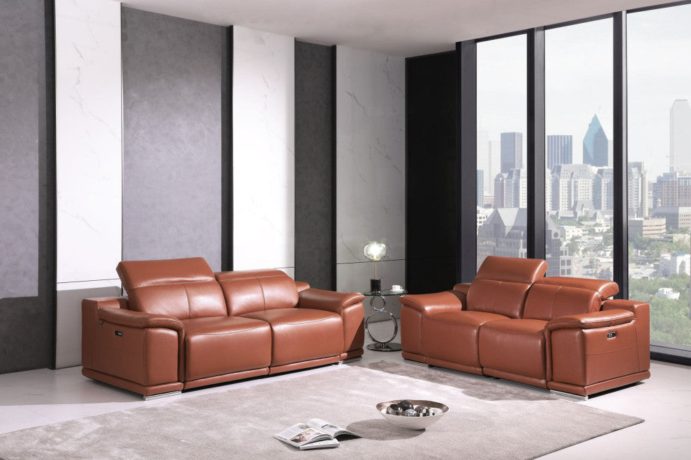 Veneto Italian Leather Power Reclining 2-Piece Set Camel