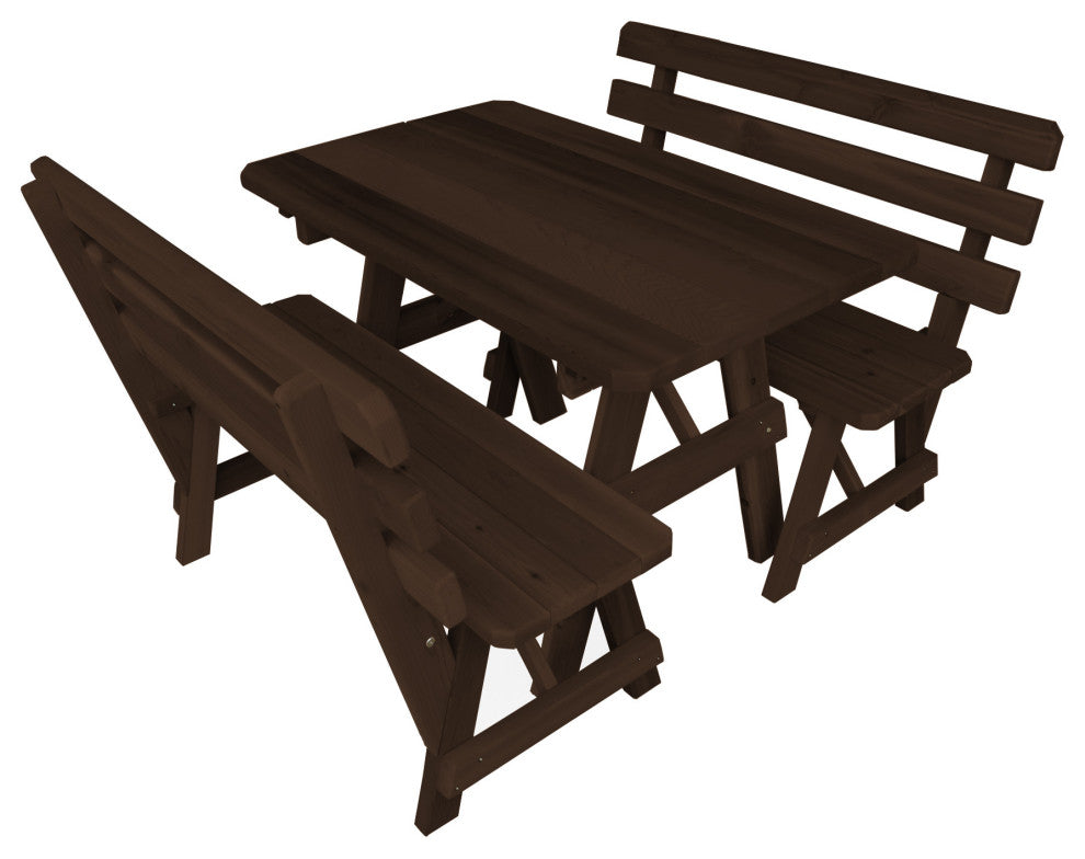 Cedar Picnic Table with 2 Backed Benches, Walnut Stain, 4 Foot