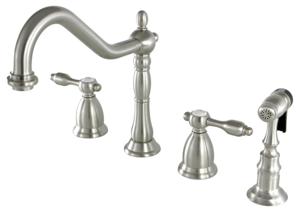 Kingston Brass Widespread Kitchen Faucet With Brass Sprayer, Brushed Nickel